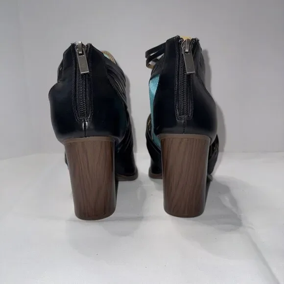 Qupid Black Strappy Ankle Boots Back Zipper Block Heel - Picture 3 of 8